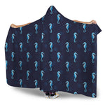 Blue Seahorse Pattern Print Hooded Blanket