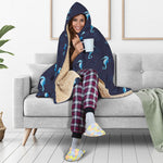 Blue Seahorse Pattern Print Hooded Blanket