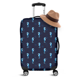Blue Seahorse Pattern Print Luggage Cover