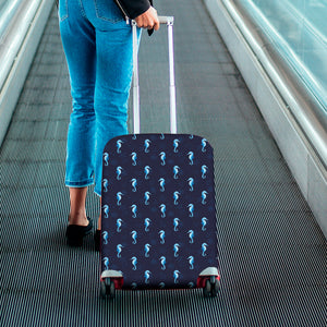 Blue Seahorse Pattern Print Luggage Cover