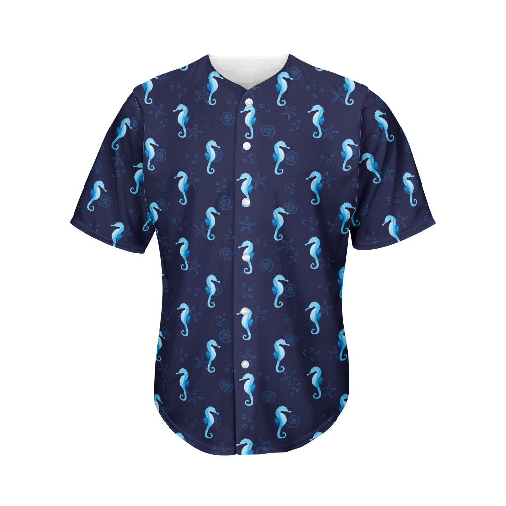 Blue Seahorse Pattern Print Men's Baseball Jersey