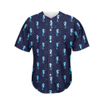 Blue Seahorse Pattern Print Men's Baseball Jersey