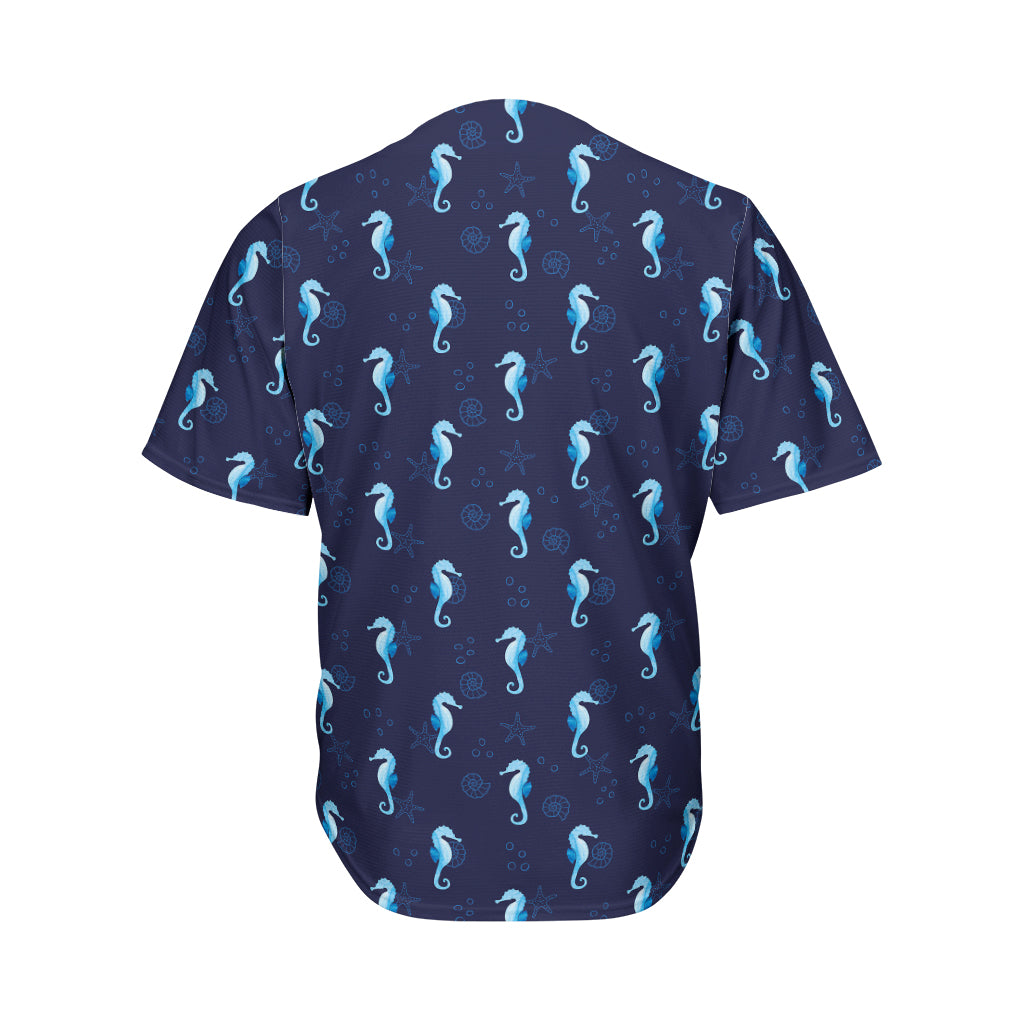 Blue Seahorse Pattern Print Men's Baseball Jersey