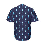 Blue Seahorse Pattern Print Men's Baseball Jersey