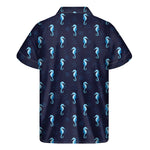 Blue Seahorse Pattern Print Men's Short Sleeve Shirt