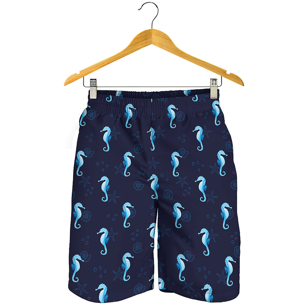 Blue Seahorse Pattern Print Men's Shorts