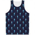 Blue Seahorse Pattern Print Men's Tank Top