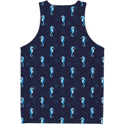 Blue Seahorse Pattern Print Men's Tank Top