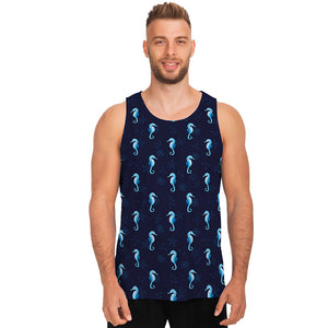 Blue Seahorse Pattern Print Men's Tank Top