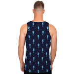 Blue Seahorse Pattern Print Men's Tank Top
