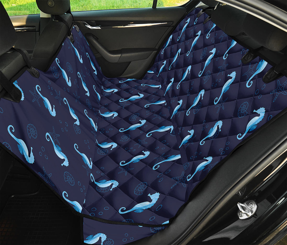 Blue Seahorse Pattern Print Pet Car Back Seat Cover