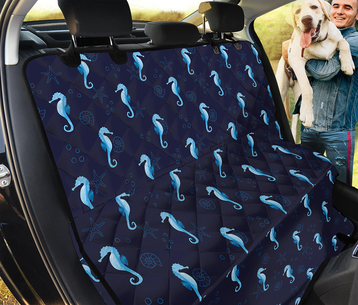 Blue Seahorse Pattern Print Pet Car Back Seat Cover