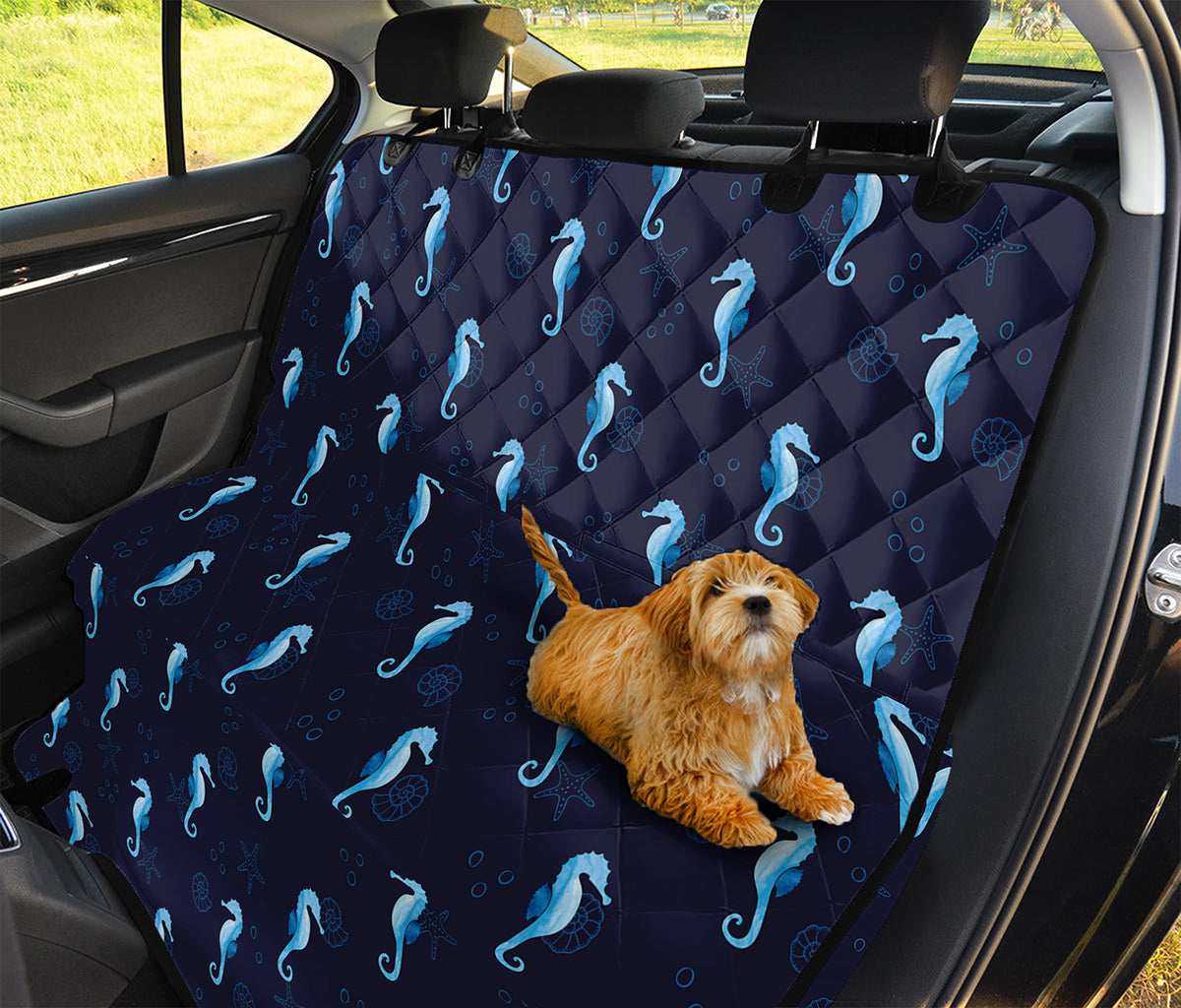 Blue Seahorse Pattern Print Pet Car Back Seat Cover