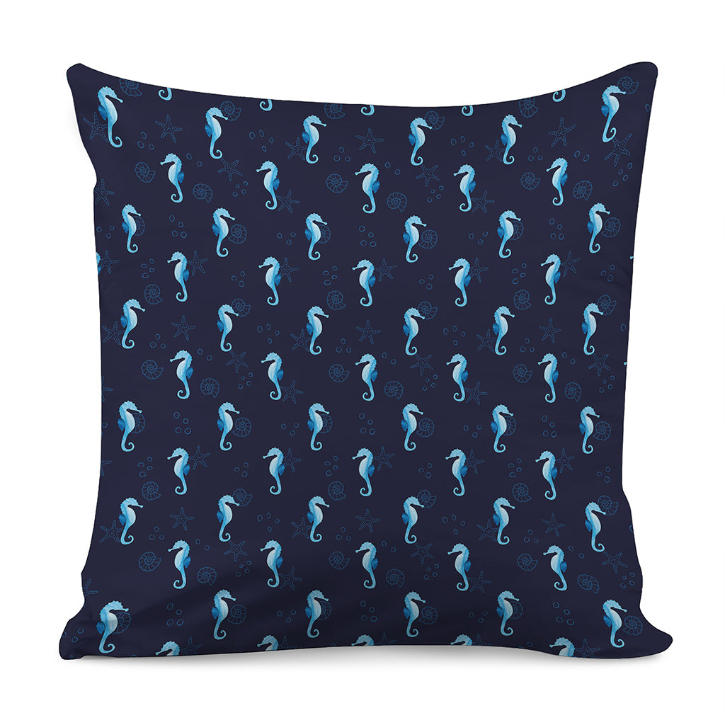 Blue Seahorse Pattern Print Pillow Cover