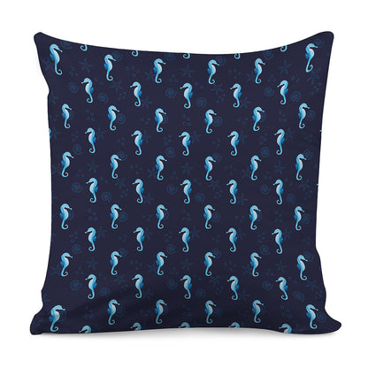 Blue Seahorse Pattern Print Pillow Cover