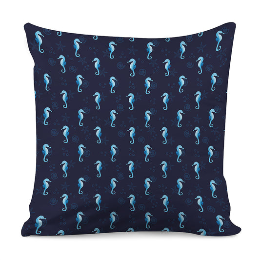 Blue Seahorse Pattern Print Pillow Cover
