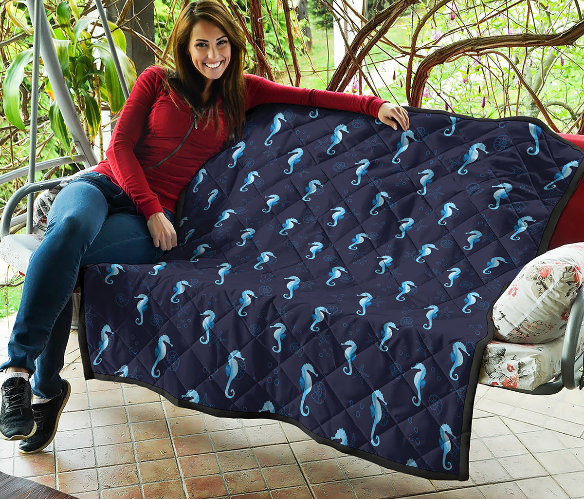 Blue Seahorse Pattern Print Quilt