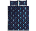 Blue Seahorse Pattern Print Quilt Bed Set