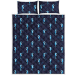 Blue Seahorse Pattern Print Quilt Bed Set