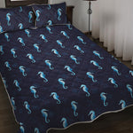 Blue Seahorse Pattern Print Quilt Bed Set