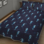 Blue Seahorse Pattern Print Quilt Bed Set