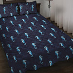 Blue Seahorse Pattern Print Quilt Bed Set