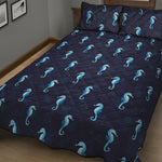 Blue Seahorse Pattern Print Quilt Bed Set