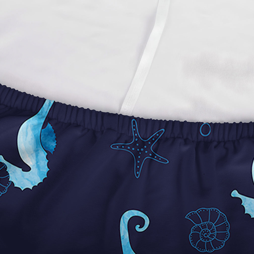 Blue Seahorse Pattern Print Sofa Cover