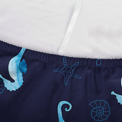 Blue Seahorse Pattern Print Sofa Cover