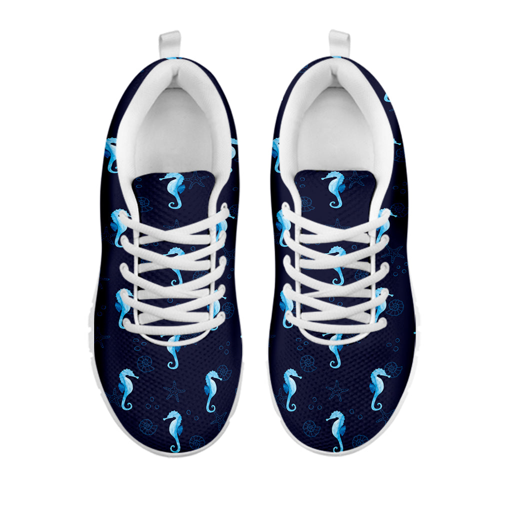 Blue Seahorse Pattern Print White Sneakers