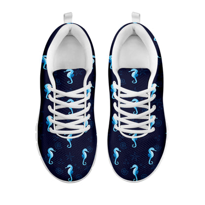 Blue Seahorse Pattern Print White Sneakers