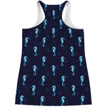 Blue Seahorse Pattern Print Women's Racerback Tank Top