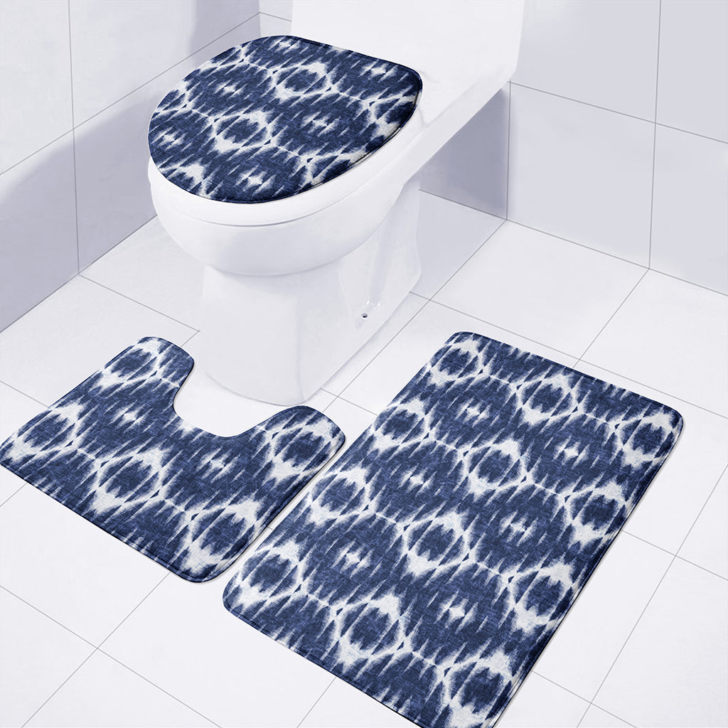 Blue Shibori Print 3 Piece Bath Mat Set