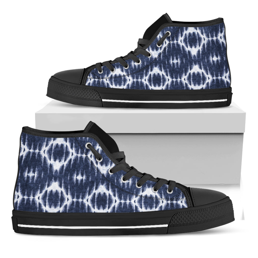 Blue Shibori Print Black High Top Shoes