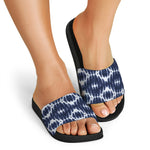Blue Shibori Print Black Slide Sandals