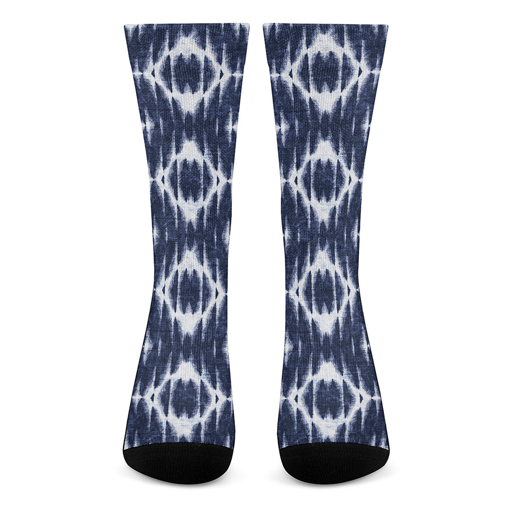 Blue Shibori Print Crew Socks