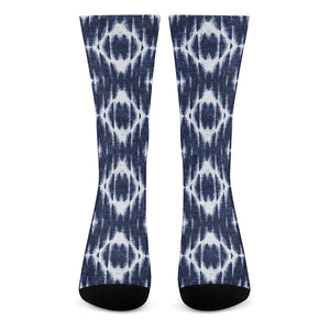 Blue Shibori Print Crew Socks