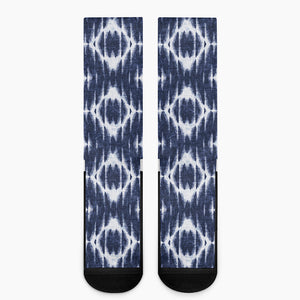 Blue Shibori Print Crew Socks