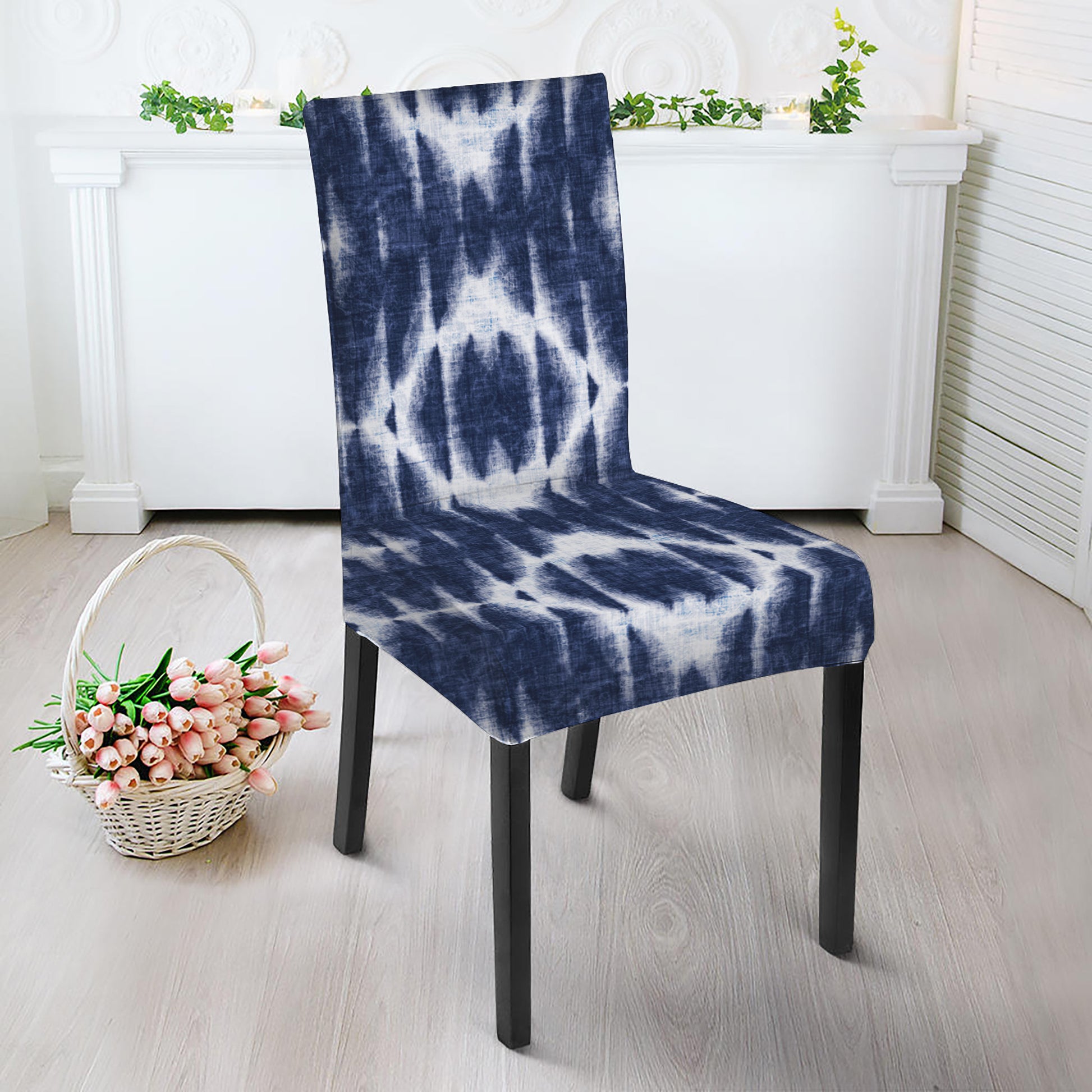Blue Shibori Print Dining Chair Slipcover