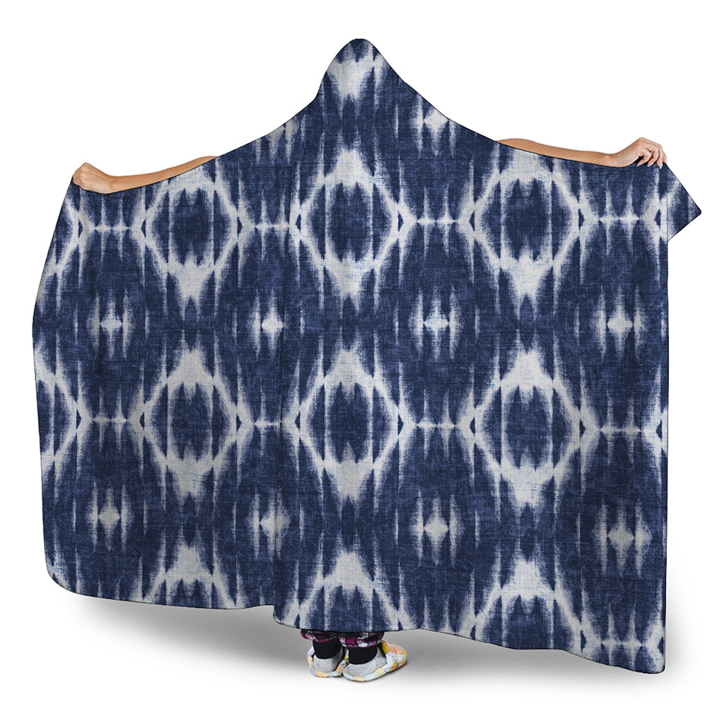 Blue Shibori Print Hooded Blanket