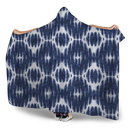 Blue Shibori Print Hooded Blanket