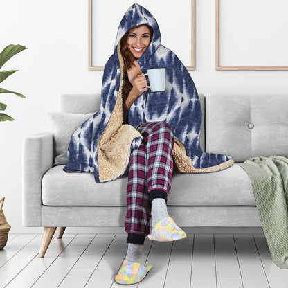 Blue Shibori Print Hooded Blanket