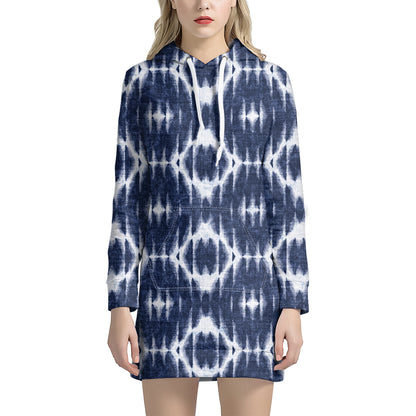Blue Shibori Print Hoodie Dress