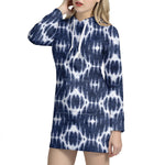 Blue Shibori Print Hoodie Dress