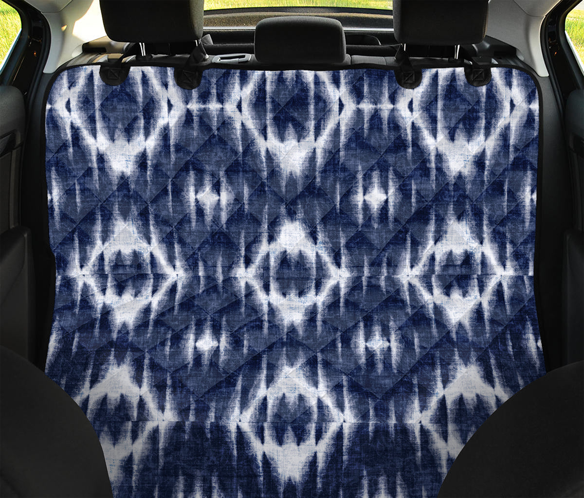 Blue Shibori Print Pet Car Back Seat Cover