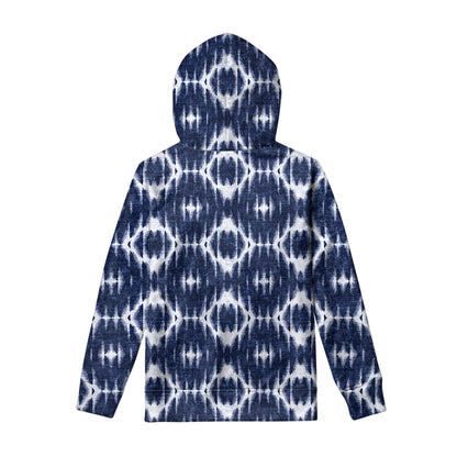 Blue Shibori Print Pullover Hoodie