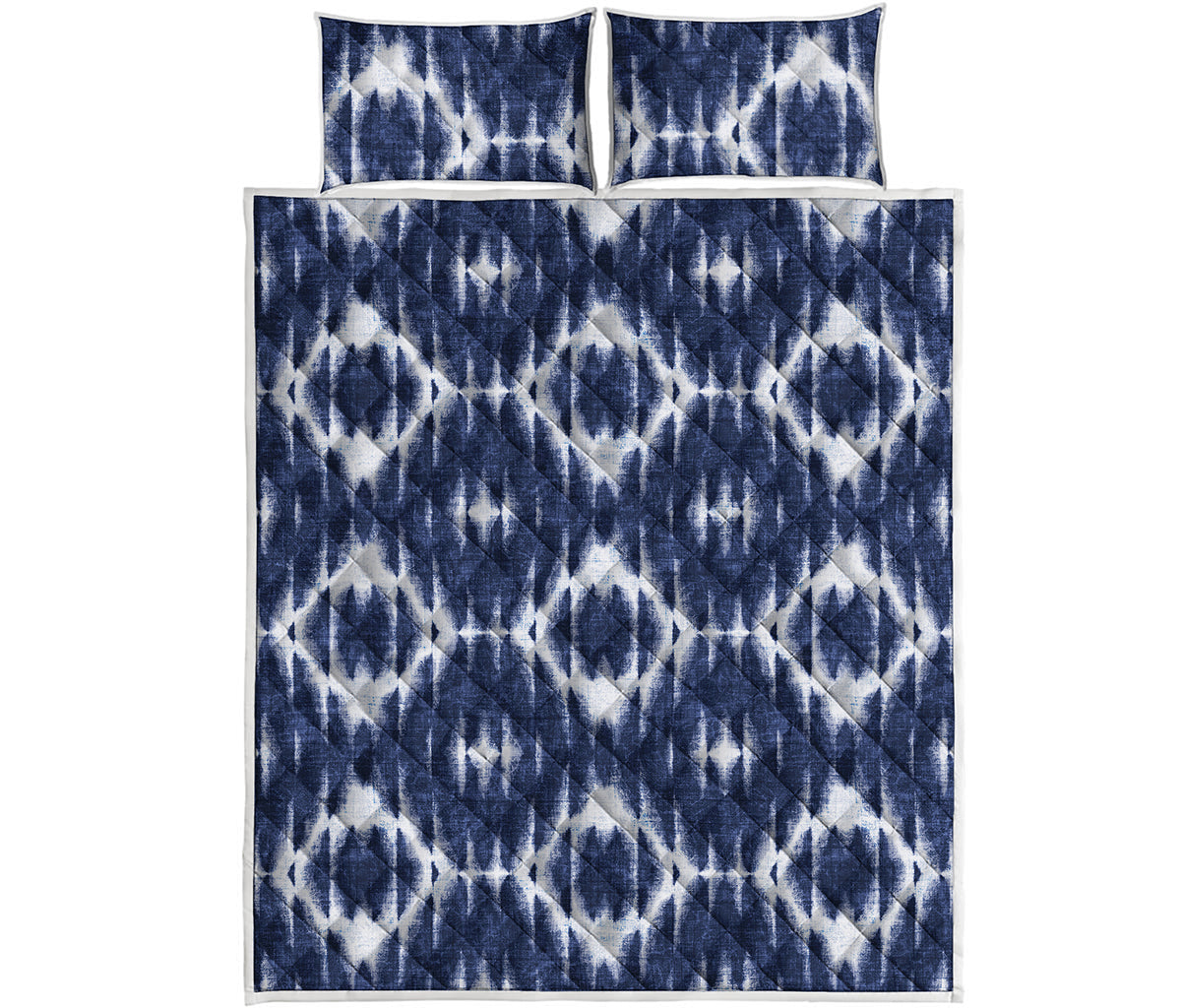 Blue Shibori Print Quilt Bed Set