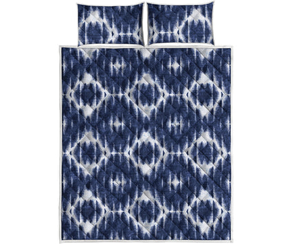 Blue Shibori Print Quilt Bed Set
