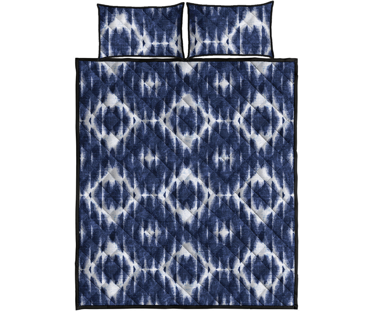 Blue Shibori Print Quilt Bed Set