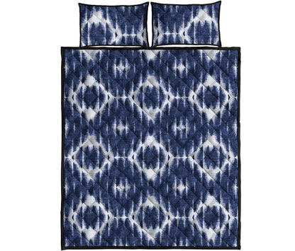 Blue Shibori Print Quilt Bed Set
